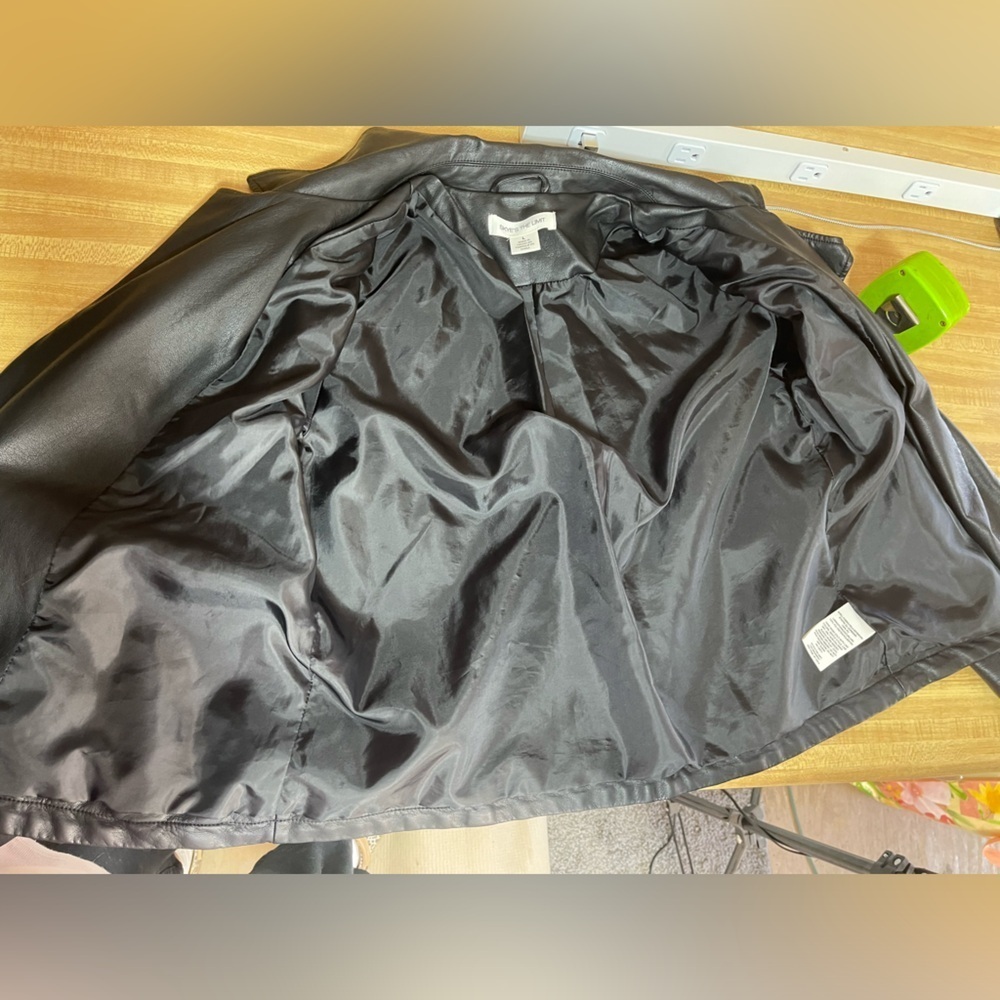 Skye’s the Limit Black long sleeve faux leather lined biker jacket women’s L - Picture 14 of 17